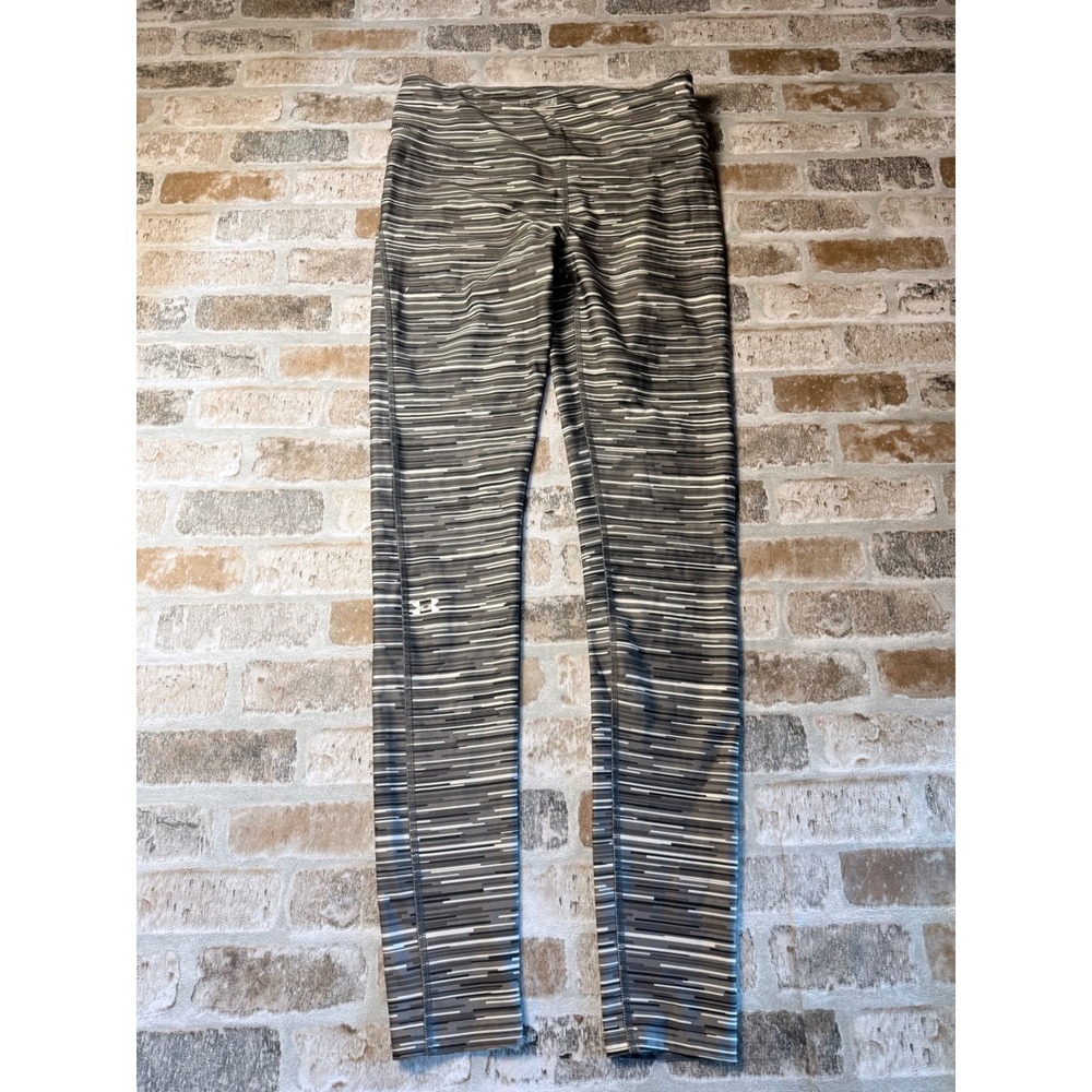 Under Armour HeatGear Compression Leggings Grey White Glitch Stripe Womens Med
